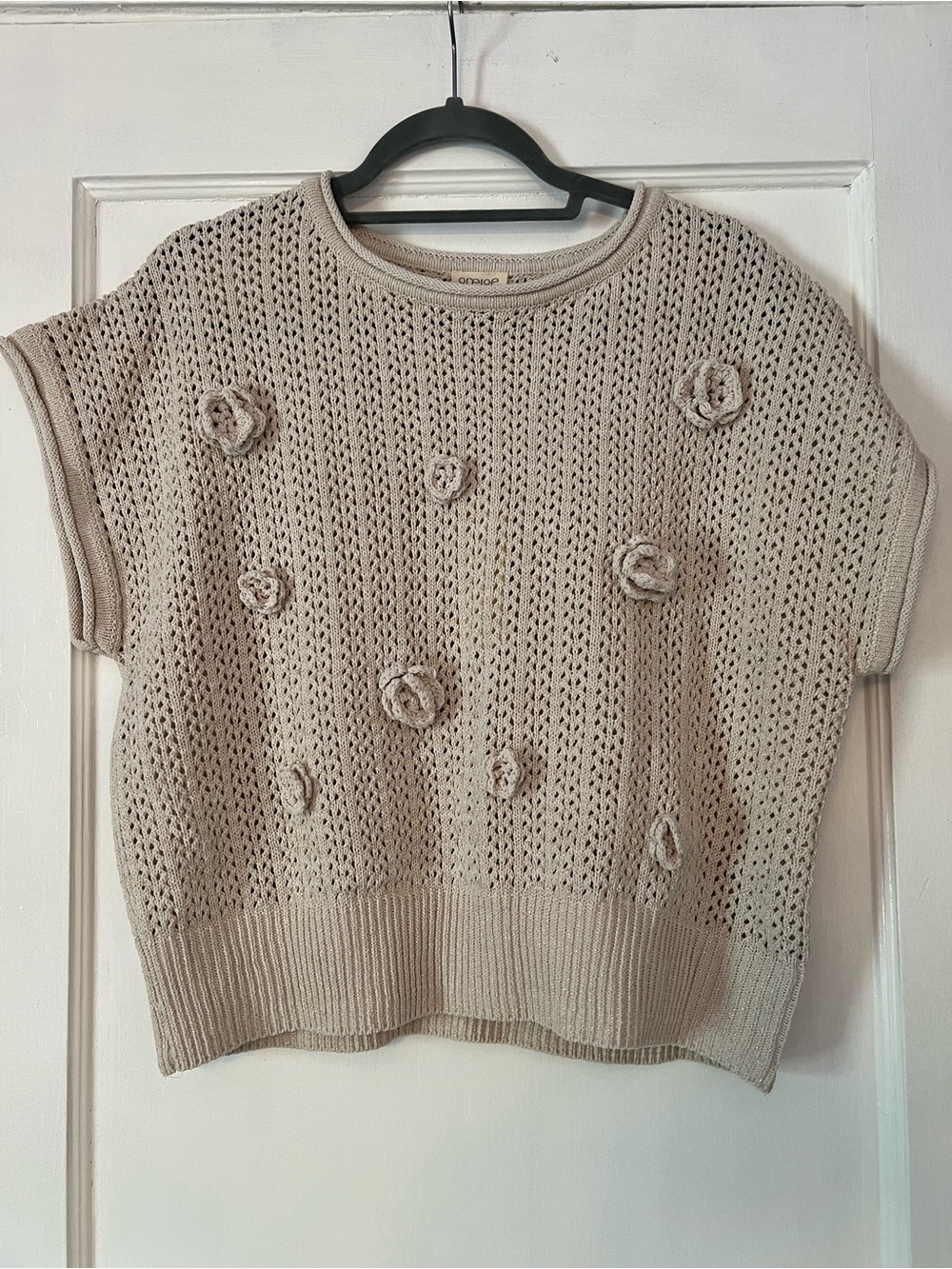 Open Knit Lightweight Sweater with Crochet Flower Details - Picture 3 of 10